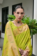 Thumbnail for Vishnu Weaves Women's Mahendi Paithani Silk Zari Woven Saree with Blouse