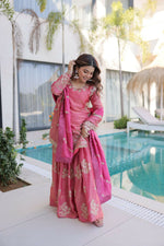 Thumbnail for Teeya Creation Womens New Pink Color Fendi Crush With Zari & Sequins Embroidered Work - Dista