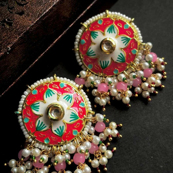 Joban Fashion Women Pink Meenakari Flower Print Ethnic Trendy Stud Earring - Distacart
