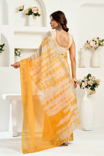 Thumbnail for Vastranavya Yellow White Digital Printed Linen Ready To Wear Designer Saree with Unstitched Blouse - Distacart