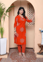 Thumbnail for Miravan Womens Orange Floral Print Straight Kurta With Palazzo - Distacart