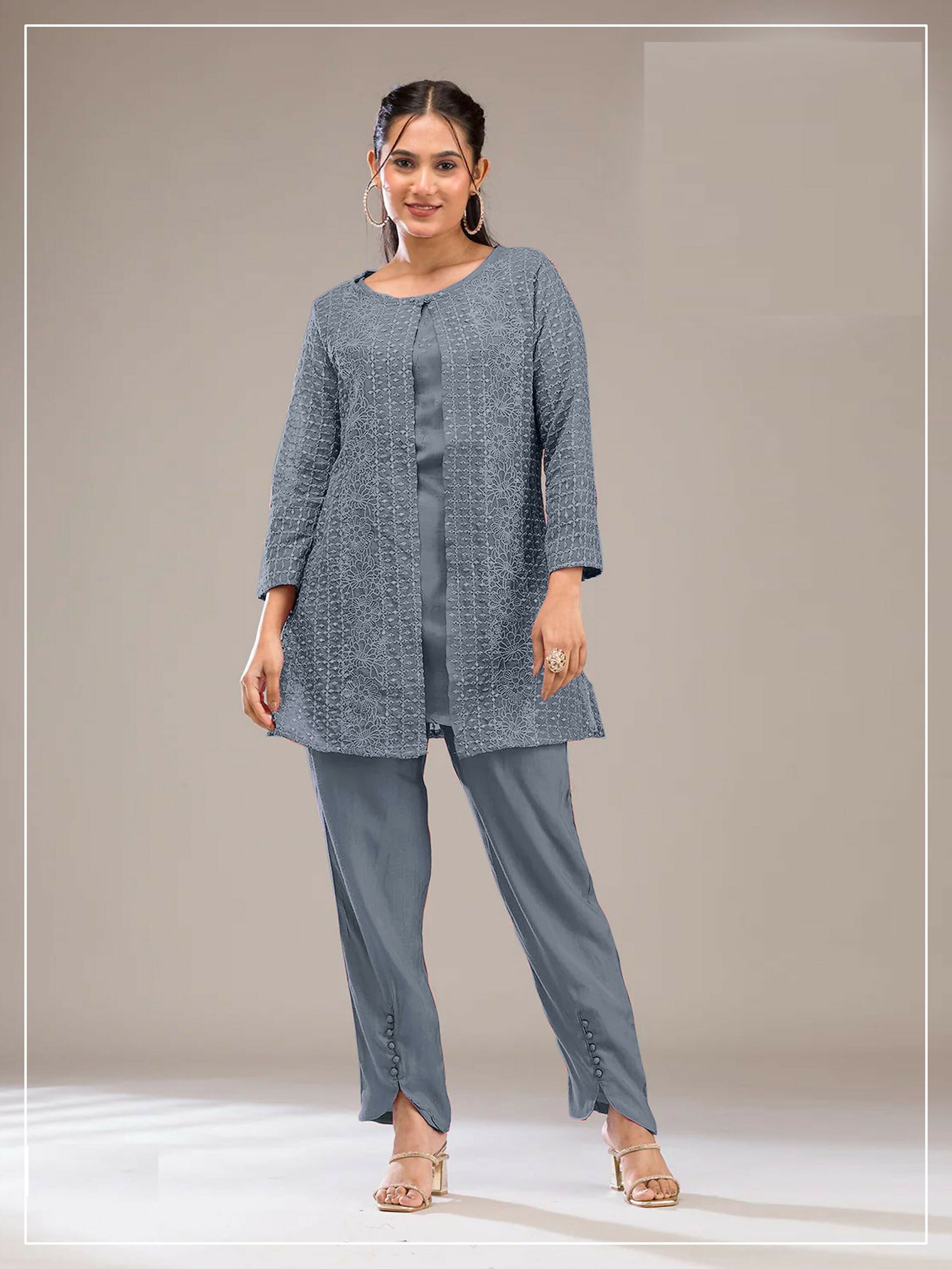 Teeya Creation Grey Color Faux Georgette Party Wear Designer Co Ord Set - Distacart