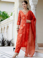 Thumbnail for The52 Orange Women's Gorgeous Rayon Embroidered Straight Kurta with Pant And Dupatta Set - Distacart