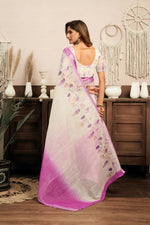 Thumbnail for Vastranavya White Lavender Digital Printed Linen Ready To Wear Designer Saree with Unstitched Blouse - Distacart