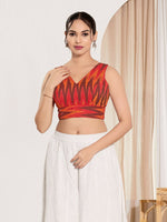 Thumbnail for Joban Fashion Red Ikat Silk Padded Blouse With V Neck Sleeveless