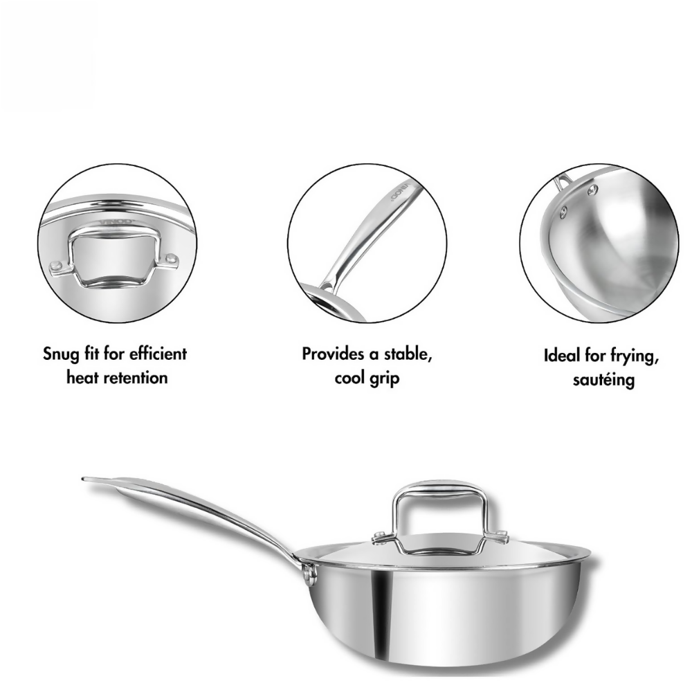 Vinod Platinum Triply Stainless Steel Deep Frying Pan with Lid - Dista