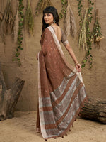 Thumbnail for Shree Shyam Fashion Brown Linen Cotton Saree - Distacart