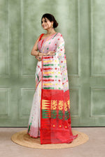 Thumbnail for Piyari Fashion Women's White Embellished Cotton Blend Jamdani Saree - Distacart