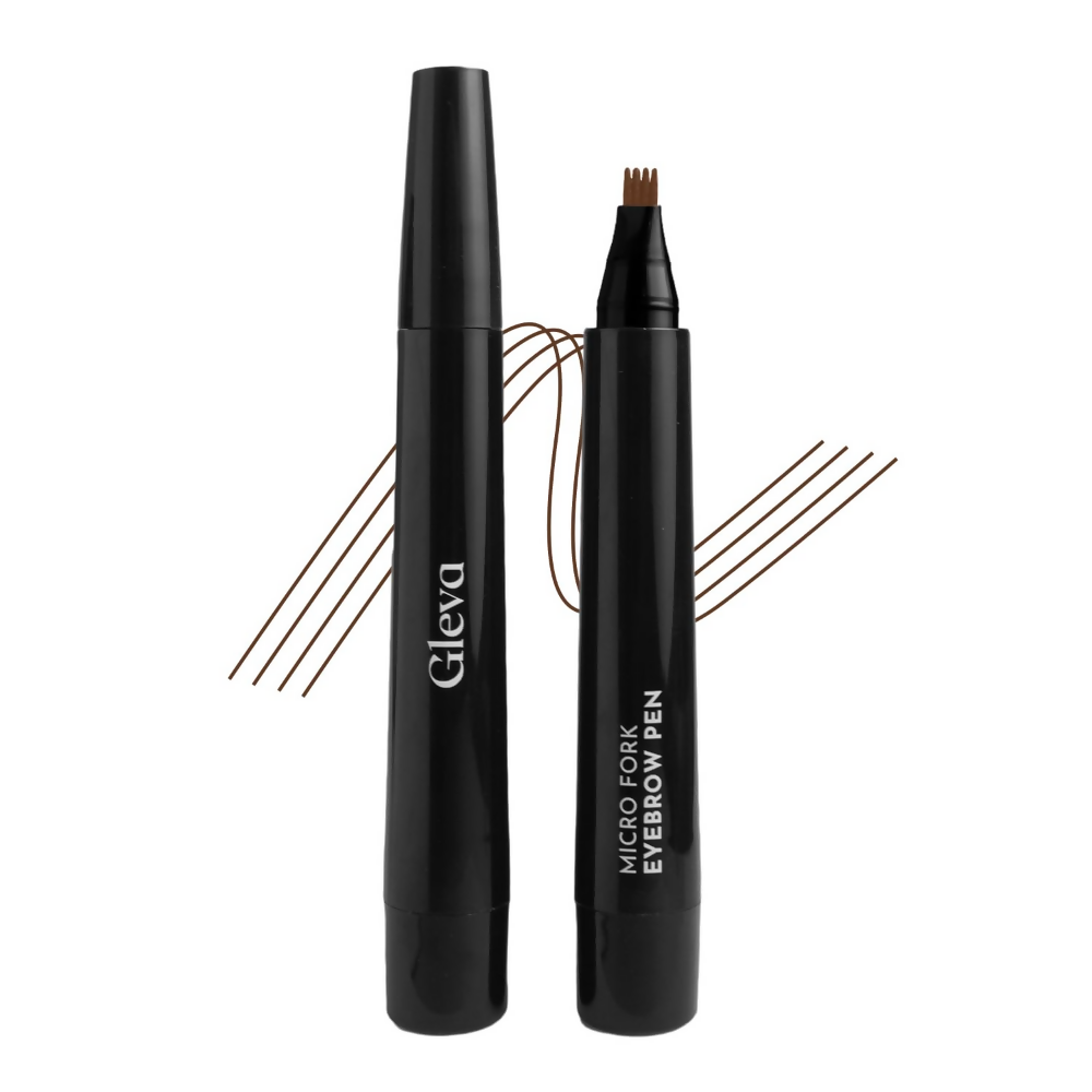 Gleva Eyebrow Pen with 4 Micro-Fork Tip Applicator - Dark Brown - Distacart