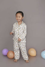 Thumbnail for Breathables Kids Cotton White Mushroom Print Shirt & Pyjama Boys & Girls Night Suit - Dista
