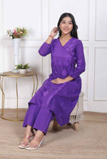 Thumbnail for Miravan Womens Purple Floral Printed Angrakha Style Kurta With Palazzo - Distacart
