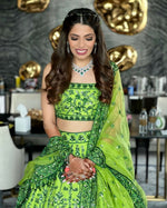 Thumbnail for Jyoti Fashion Green 3MM Sequin Jari Embroidered Malai Satin Silk Lehenga Choli with Dupatta - Distacart
