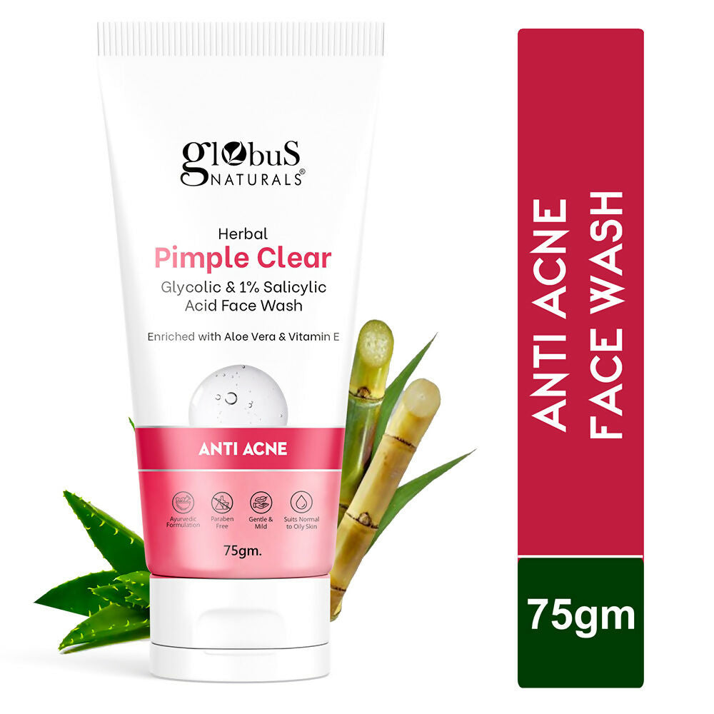 Globus Naturals Herbal Pimple Clear Glycolic & 1% Salicylic Acid Face Wash