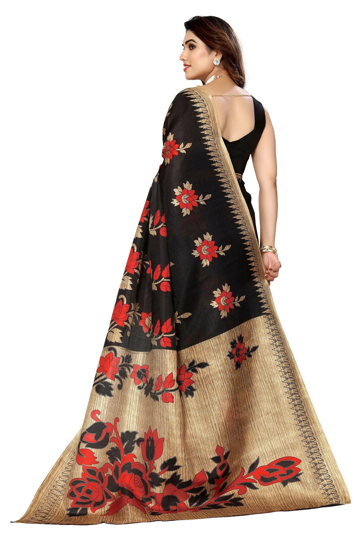 Vamika black Printed Art Silk Saree - Distacart