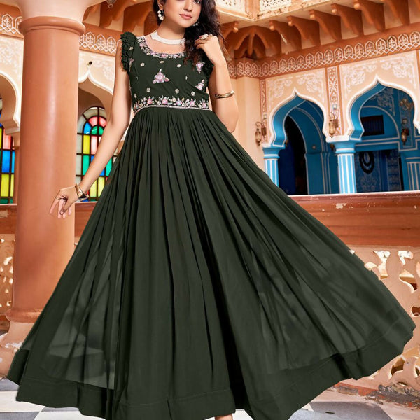 Joban Fashion Mehendi Readymade Dress With Sequins embroidery Work