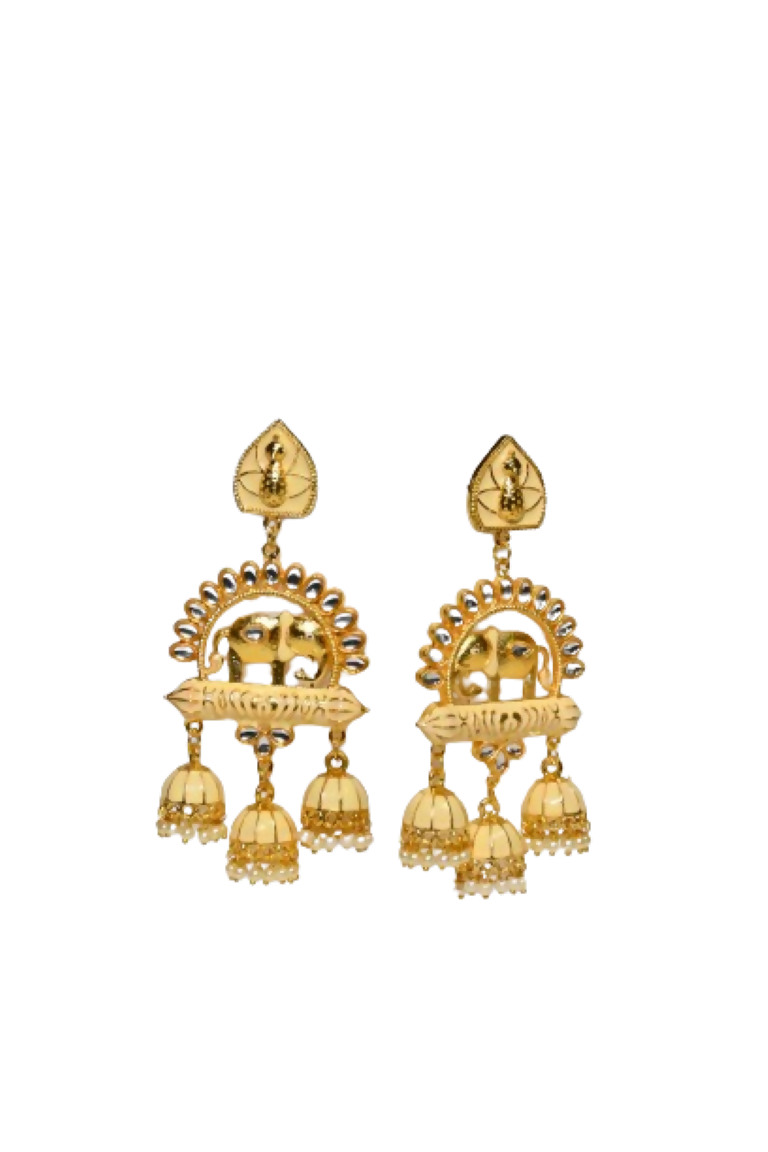 Beige Traditional Gold-Polished Elephant Design Kundan Jhumka Jhumki Earrings Indian Jewellery For Women & Girls By House of Ree - Distacart