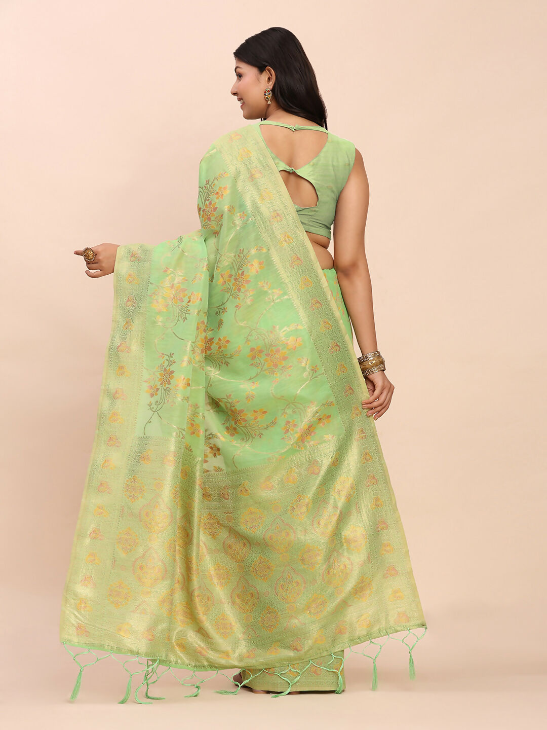 Shree Shyam Fashion Linen Cotton Green Saree - Distacart
