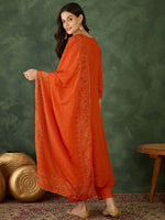 Thumbnail for The52 Orange Women's Gorgeous Embroidered Chinon Fabric Flared Kurta Pant and Dupatta Set - Distacart