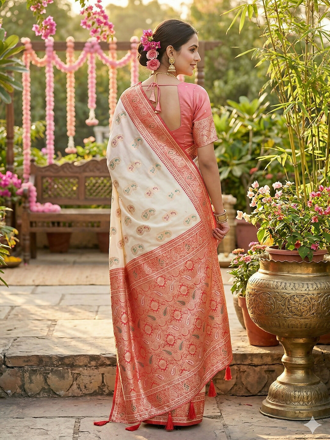 Shree Shyam Fashion White Silk Blend Saree - Distacart