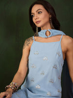 Thumbnail for Sangria Sequined Straight Kurta & Sharara With Dupatta - Distacart