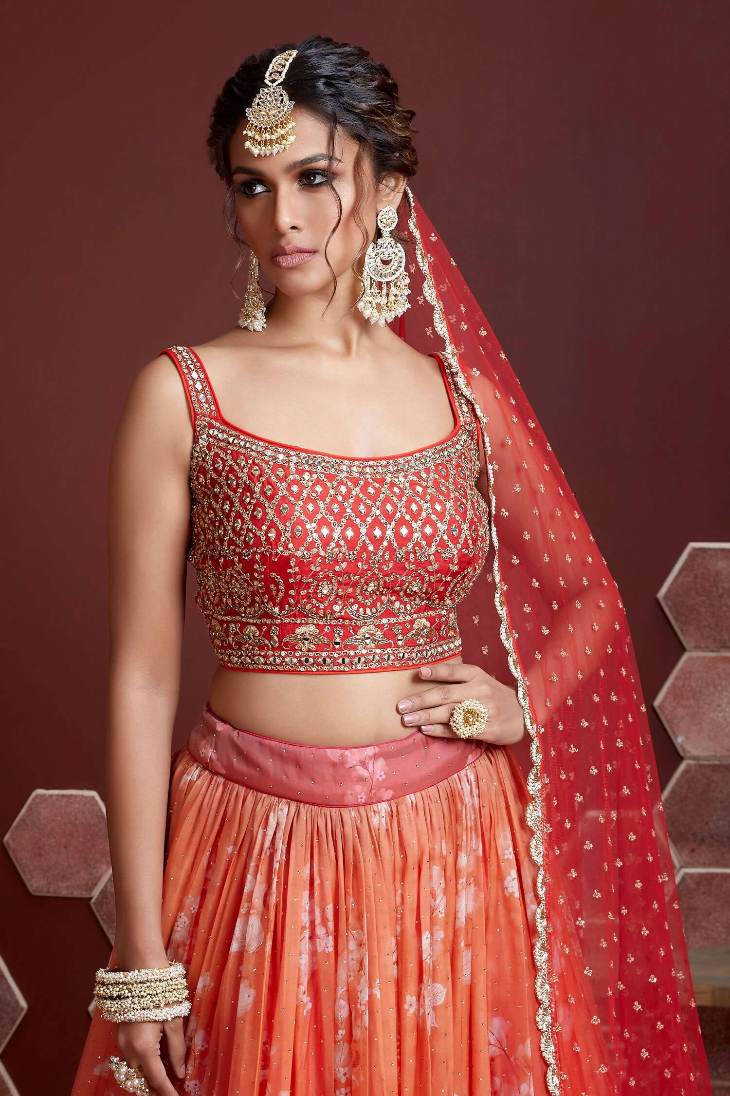Wedding Designer Orange Tabby Silk Lehenga Choli - Anbazaar - Distacart