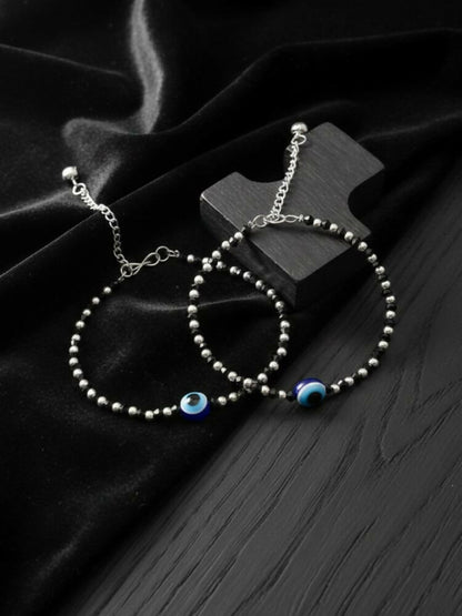 NVR Women Evil Eye Silver Plated Artificial Beads Anklet - Distacart