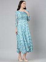 Thumbnail for Souchii Blue Floral Chiffon Maxi Dress