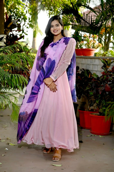 Aastha Fashion Women's Baby Pink Tebby Silk Anarkali Dress with Dupatta - Distacart