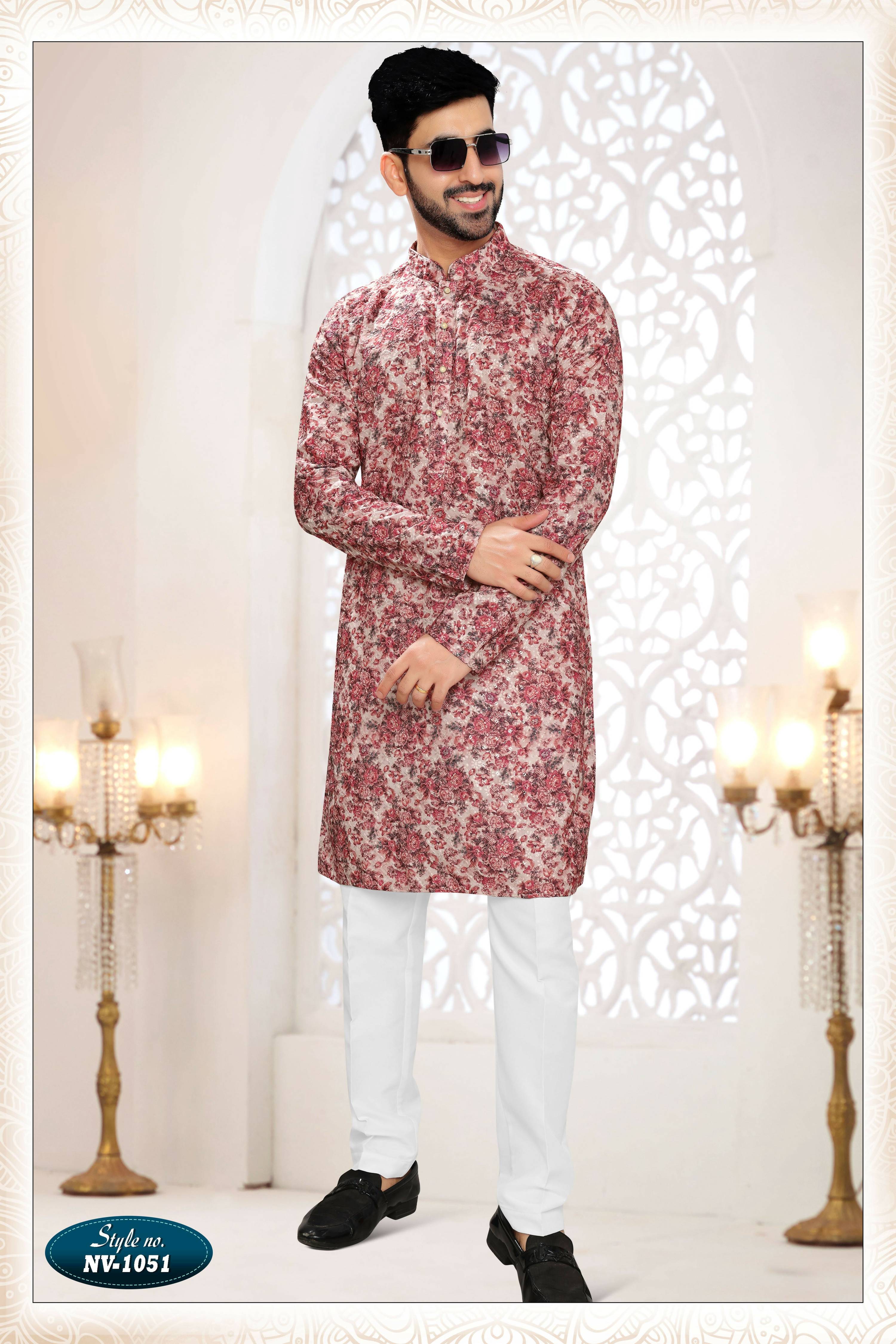 Joban Fashion Men's Pinkish Red Straight Rayon Thread Embroidery All Over Kurta Set - Distacart