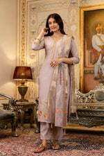 Thumbnail for The52 Lavender Women's Beautiful Viscose Shimmer Fabric Embroidered Work Straight Kurta Pant and Dupatta Set - Distacart