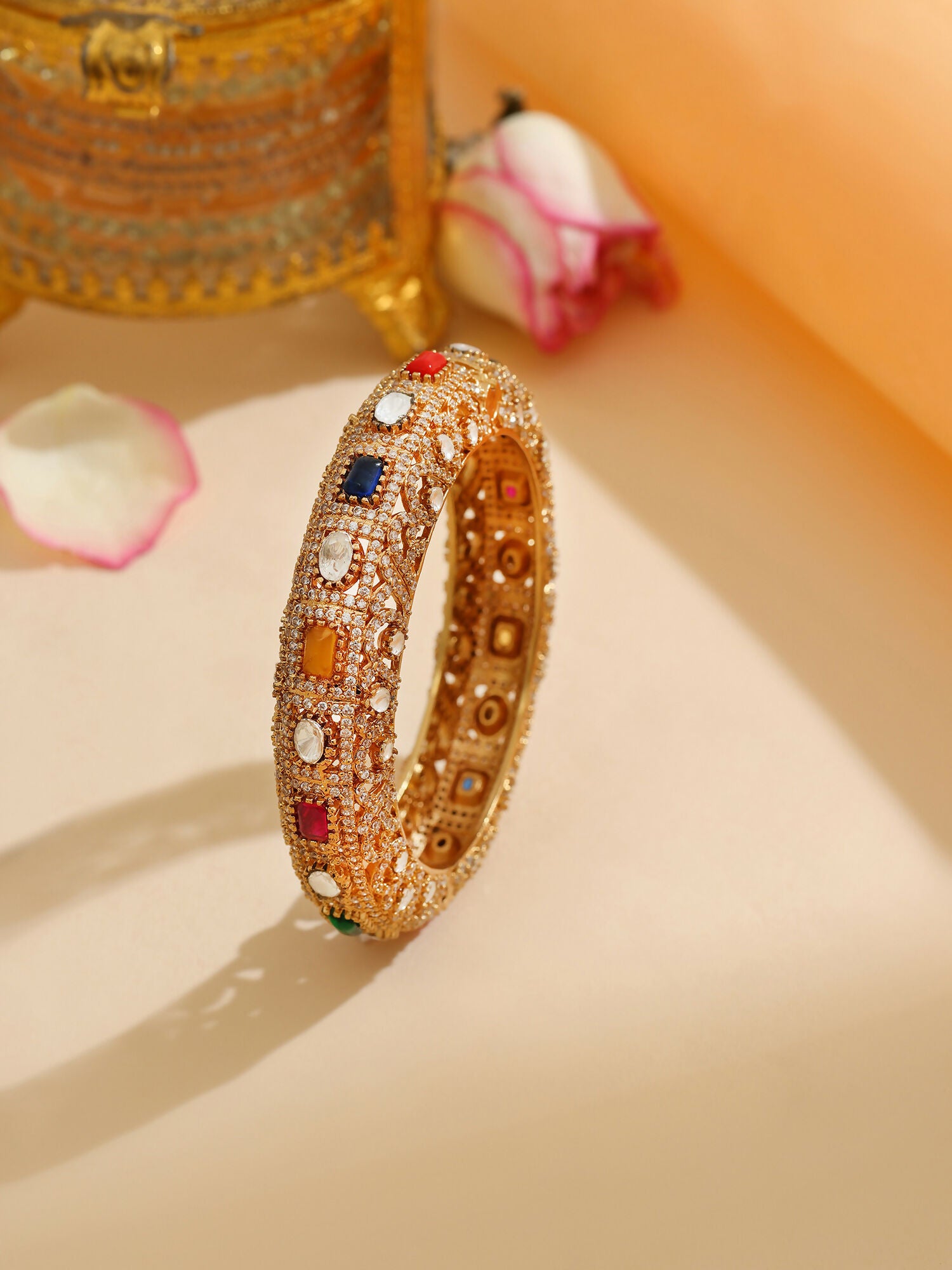 Ruby Raang 22k Gold Polished Multi Kundan Bracelet