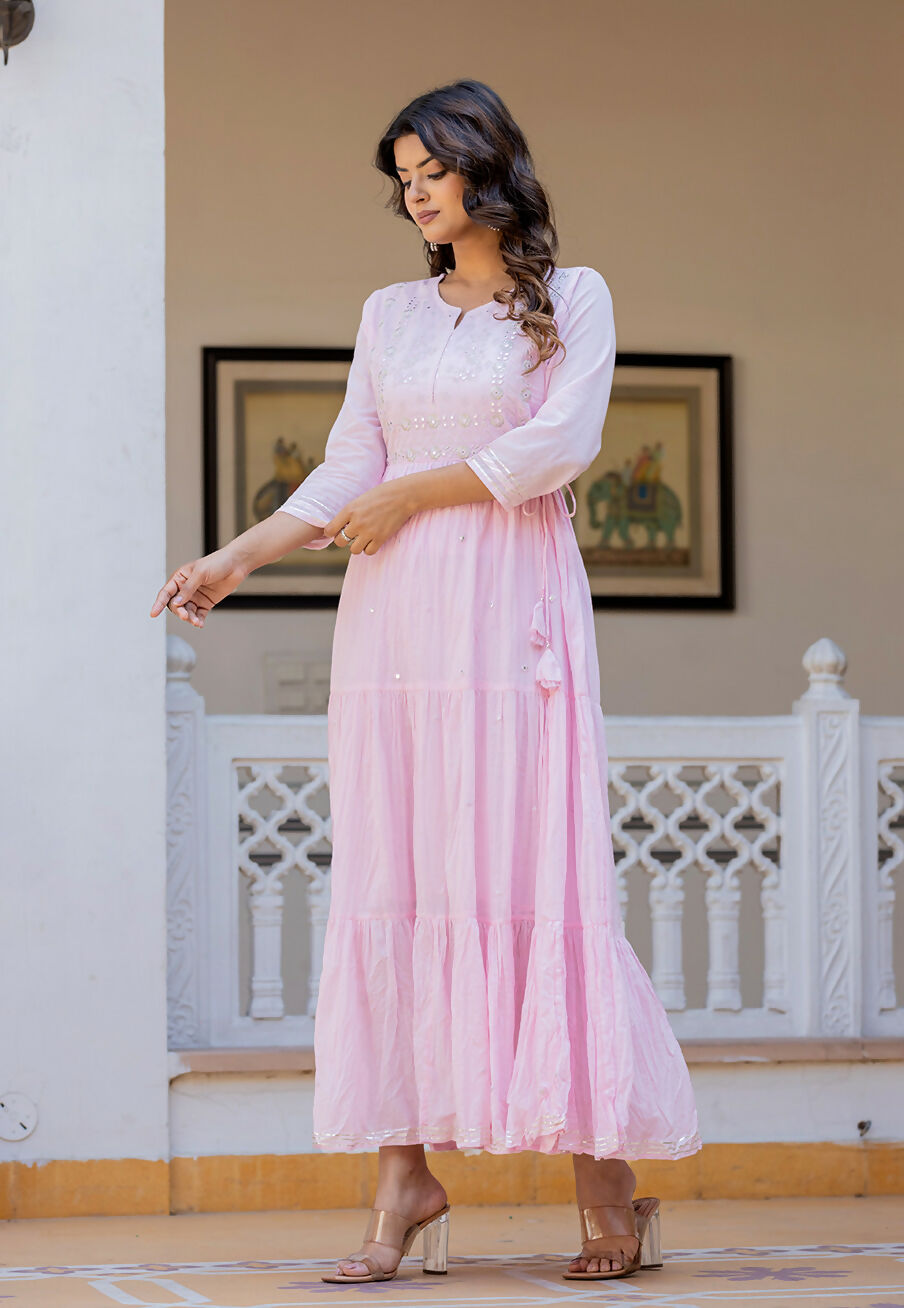 Kaajh Women's Light Pink Embroidered Ethnic Dress - Distacart