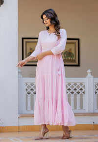 Thumbnail for Kaajh Women's Light Pink Embroidered Ethnic Dress - Distacart