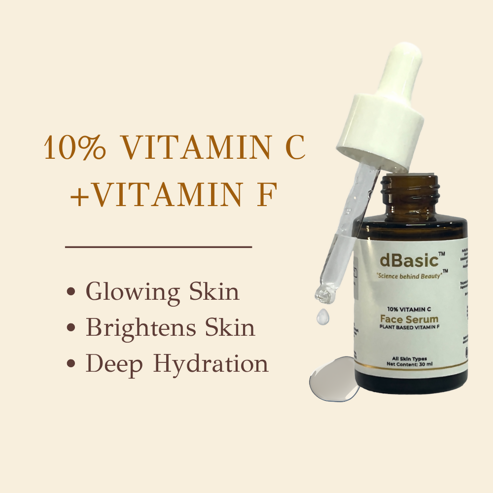 dBasic 10% Vitamin C Face Serum With Vitamin F (Chia & Flax Seeds) For Face Glowing & Radiant - Distacart