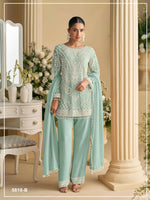 Thumbnail for Anaita Sky Blue Georgette Stitched Suit with Embroidered Beads & Sequence Work - Distacart