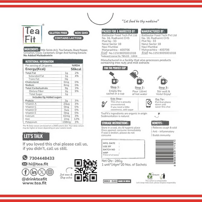 TeaFit Premium NO SUGAR Instant Masala Tea Premix - Distacart