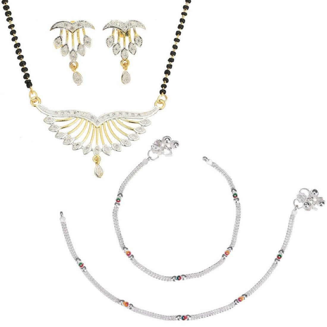 AanyaCentric Gold-plated Mangalsutra Pendant Earring Set & Silver Plated Anklet - Distacart
