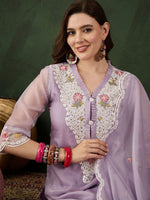 Thumbnail for Sangria Embroidered Kurta With Trouser & Dupatta Set