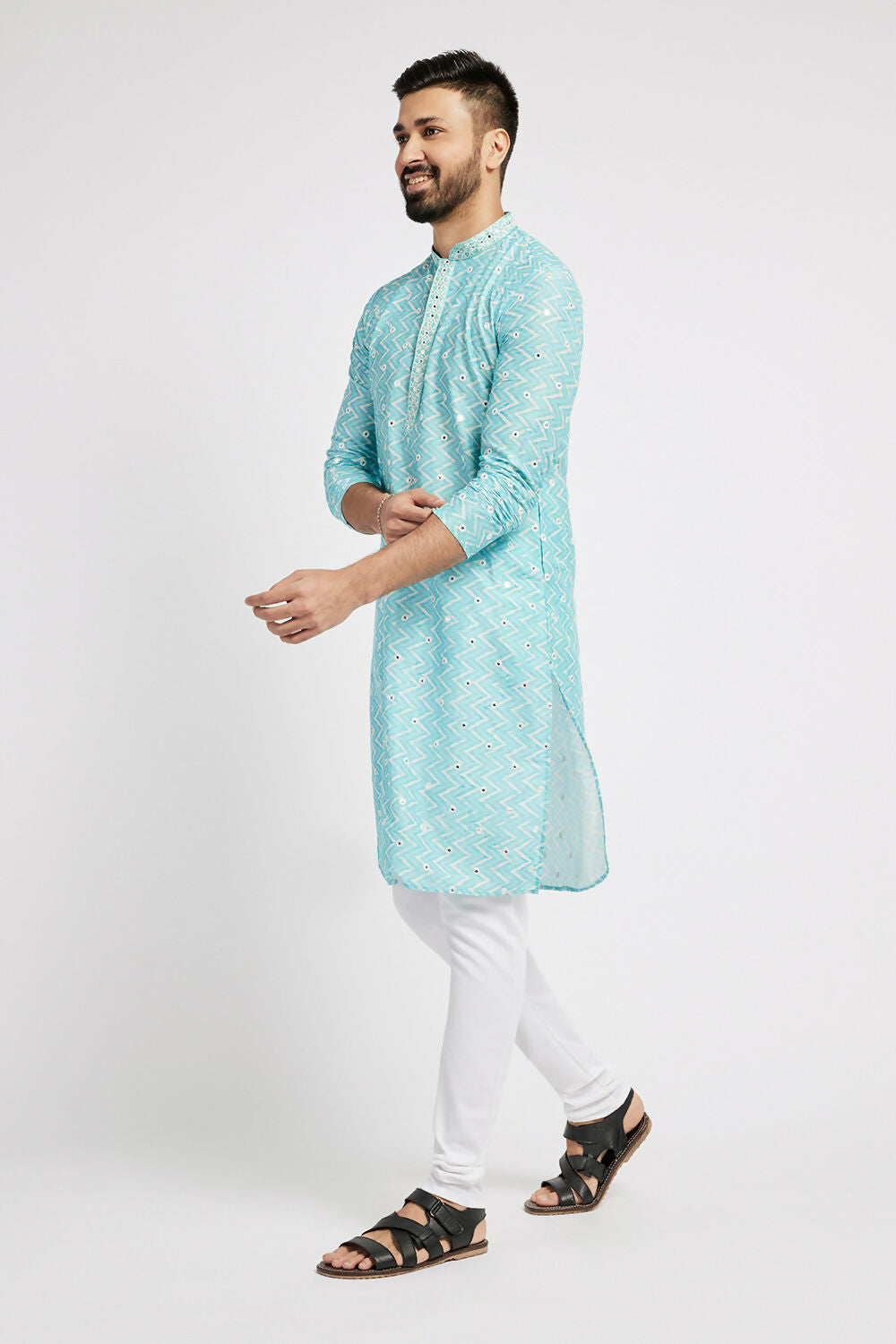 Ethnic India Blue Men's Kurta Embellished Polyester - Distacart