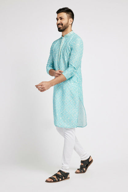 Ethnic India Blue Men's Kurta Embellished Polyester - Distacart
