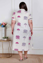 Thumbnail for Miravan Plus Size Womens Flex Cotton Short Sleeve Off White Animal Print A-Line Maxi Dress - Distacart