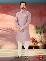Thumbnail for Joban Fashion Men's Pink Straight Silk Thread And Sequence Embroidary All Over Indo-Western Kurta Set - Distacart