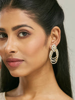 Thumbnail for Nuyug 22K Gold-Plated Floral Motif Zircon Stone Studded Teardrop Shaped Elegant Drop Dangler Earrings