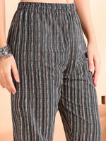 Thumbnail for Ode by House of Pataudi Printed Mirror Work Pure Cotton Kurta With Trousers & Dupatta - Distacart