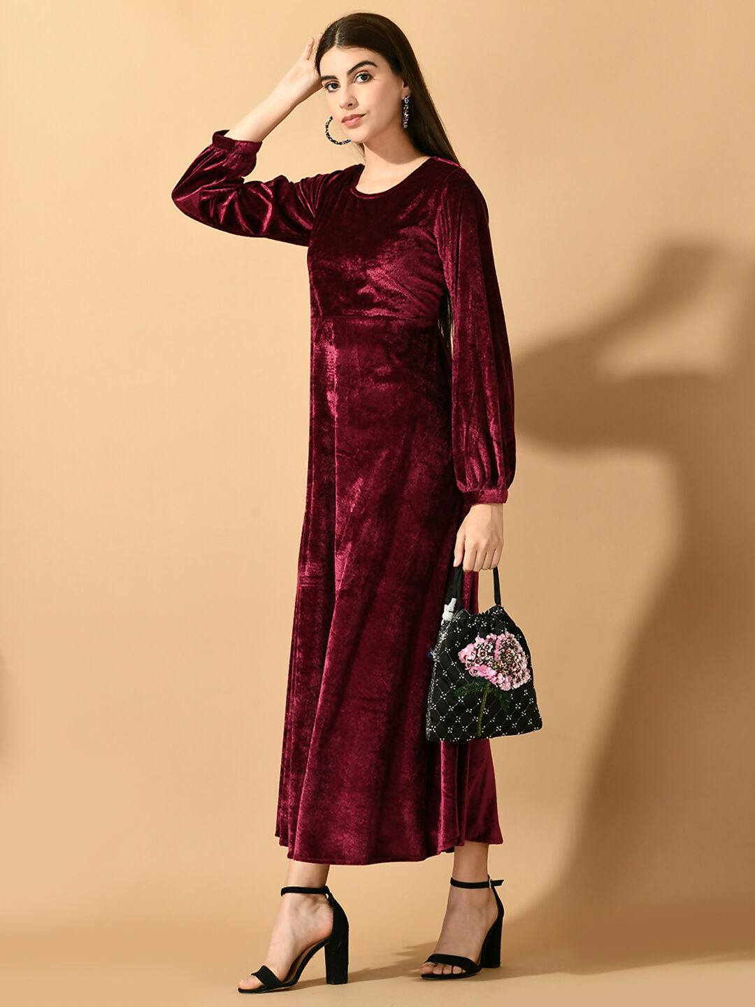 Myshka Women's Violet Fit and Flare Party Dress - Distacart