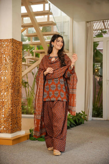 Aayaa Designer Cotton Silk Farshi Salwar Set - Maroon - Dista