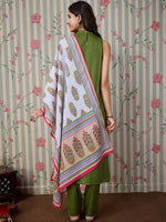 Thumbnail for Ode by House of Pataudi Round Neck A-Line Kurta with Trousers & Dupatta - Distacart