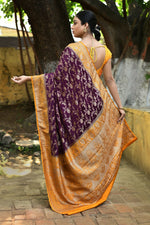 Thumbnail for Joban Fashion Purple Crepe Chiffon Pure Handloom Banarasi Silk Saree