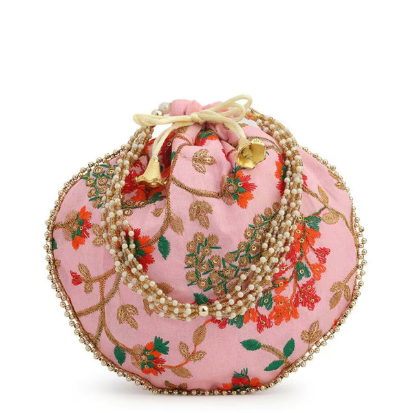 Joban Fashion Embroidered Potli Clutch - Peach
