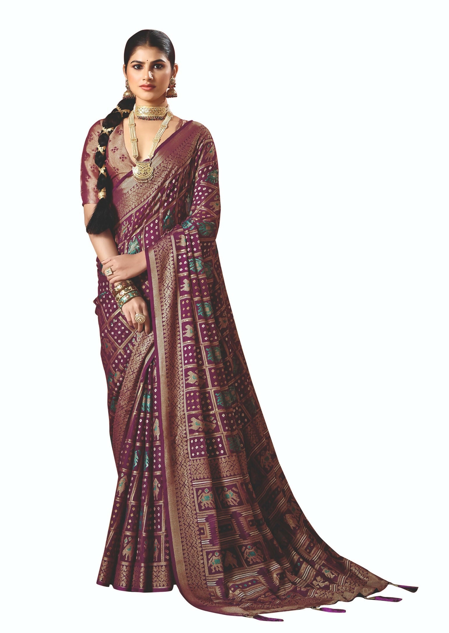 Joban Fashion Wine Dull Moss Brasso Saree